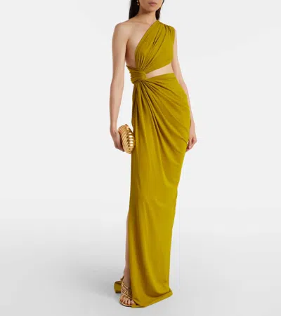 Alex Perry Draped One-shoulder Crêpe Jersey Gown In Green