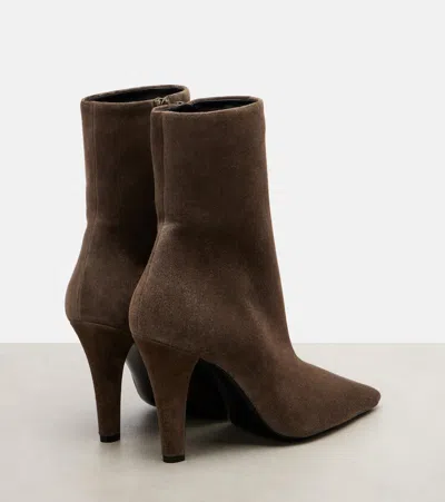 Saint Laurent Jill 95 Suede Ankle Boots In Gray