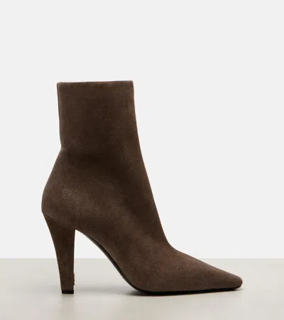 Saint Laurent Jill 95 Suede Ankle Boots In Gray