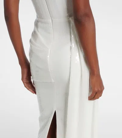 Alex Perry Strapless Draped Sequined Mesh Midi Dress In White