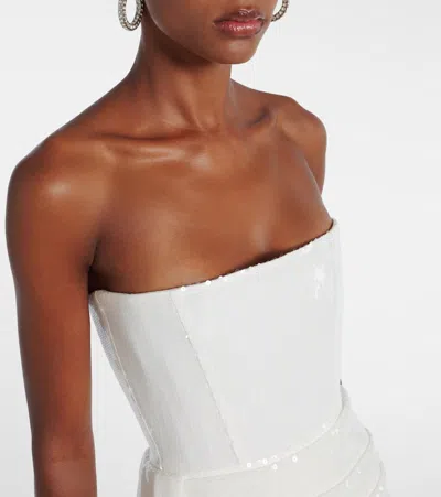 Alex Perry Strapless Draped Sequined Mesh Midi Dress In White