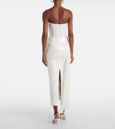 Alex Perry Strapless Draped Sequined Mesh Midi Dress In White