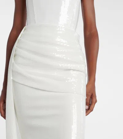 Alex Perry Strapless Draped Sequined Mesh Midi Dress In White