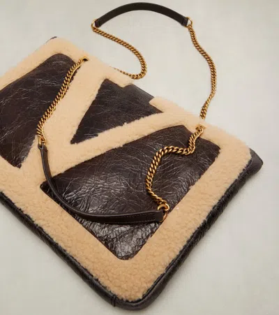 Valentino Viva Superstar Small Shearling Vlogo Tote Bag In Brown