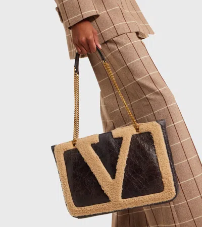 Valentino Viva Superstar Small Shearling Vlogo Tote Bag In Brown