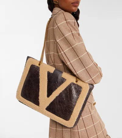 Valentino Viva Superstar Small Shearling Vlogo Tote Bag In Brown