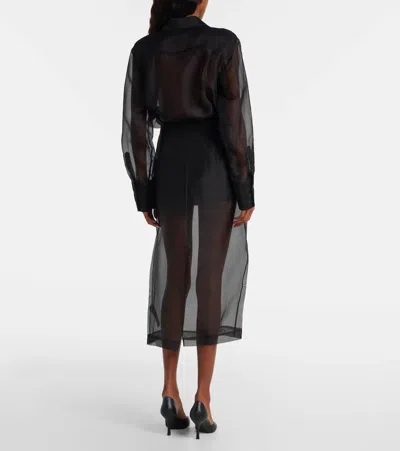 Frame High-rise Silk Organza Midi Skirt In Black