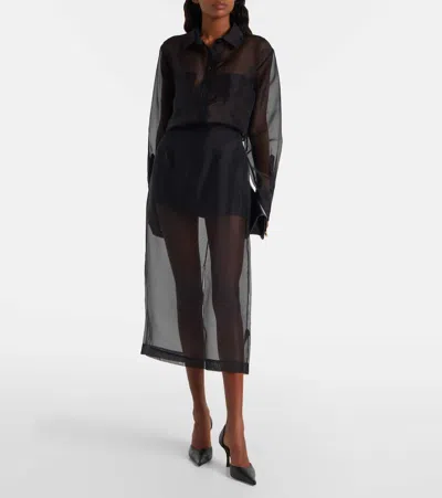 Frame High-rise Silk Organza Midi Skirt In Black