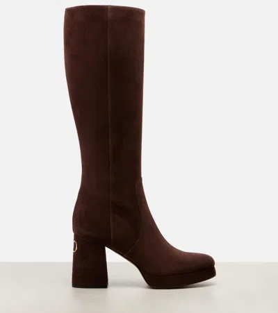 Valentino Fawcette Platform Boot In Crust Leather 90mm In Burgundy