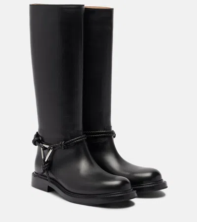 Bottega Veneta Knee High Boot Braided Strap Detail In Black