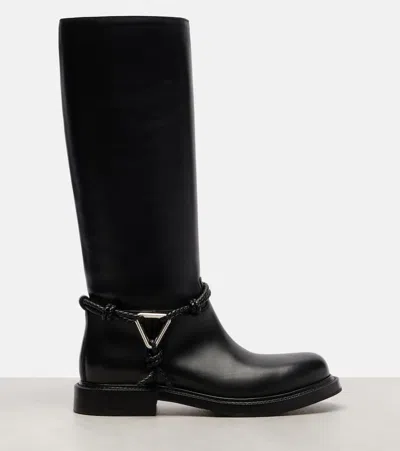 Bottega Veneta Knee High Boot Braided Strap Detail In Black
