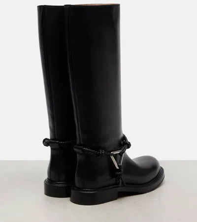 Bottega Veneta Knee High Boot Braided Strap Detail In Black