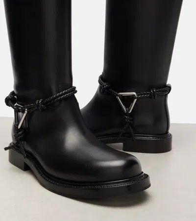 Bottega Veneta Knee High Boot Braided Strap Detail In Black