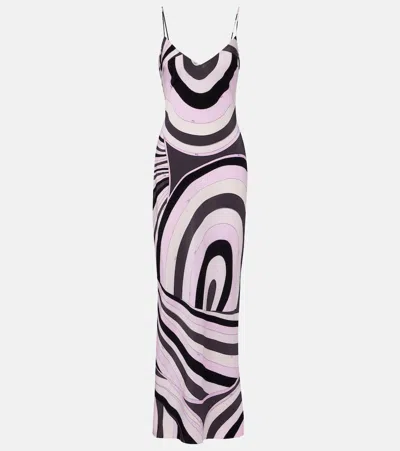 Pucci Long Dress With Abstract Print And Straps In Pink