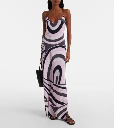Pucci Long Dress With Abstract Print And Straps In Pink