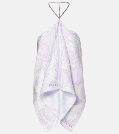 Pucci Lavender Orchidee Print Silk Chain Top In Purple