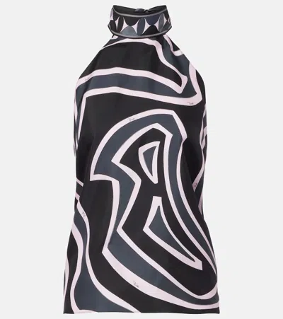 Pucci Printed Silk-twill Halterneck Top In Multi