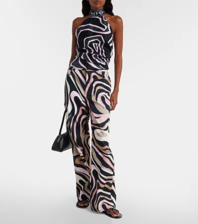 Pucci Printed Silk-twill Halterneck Top In Multi