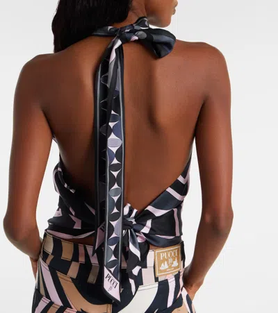 Pucci Printed Silk-twill Halterneck Top In Multi