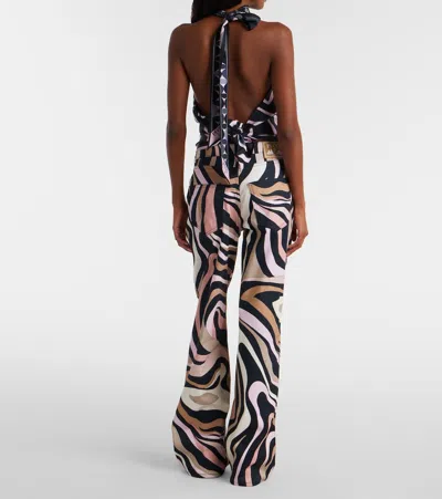 Pucci Printed Silk-twill Halterneck Top In Multi