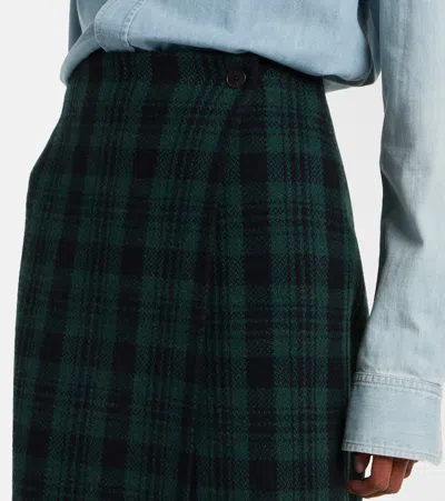 Polo Ralph Lauren Checked Fringed Wool-blend Wrap Skirt In Green