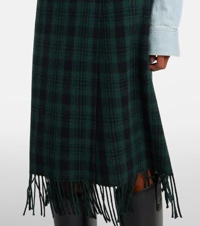 Polo Ralph Lauren Checked Fringed Wool-blend Wrap Skirt In Green