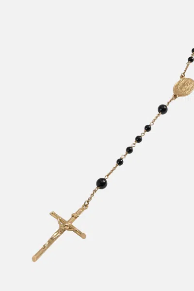 Dolce & Gabbana Sicily Rosary Necklace 18-carat Yellow Gold And Black Jades In Black