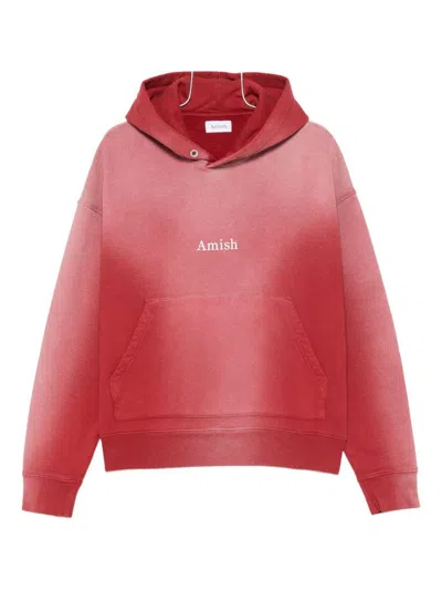 Amish Logo-print Ombre-effect Hoodie In Red