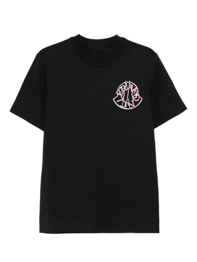Moncler Logo-embellished Jersey T-shirt In Black