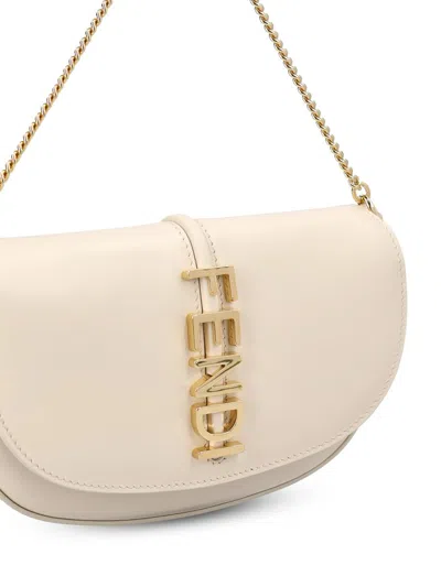 Fendi Graphy Leather Wallet On Chain In Neutral