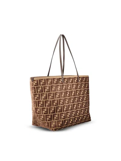 Fendi Roll Ff Jacquard Large Tote Bag In Brown