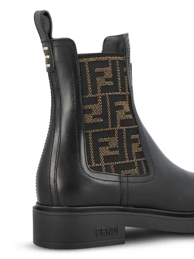 Fendi Black Leather And Ff Fabric Biker Jacket In Black