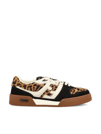 Fendi Low-top Platform In Multicolor Cavallino Calfskin And Suede In Multi