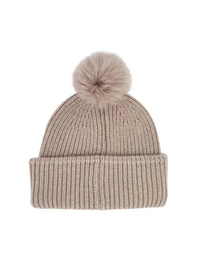 Fendi Knitted Beanie With Pom Detail In Gray