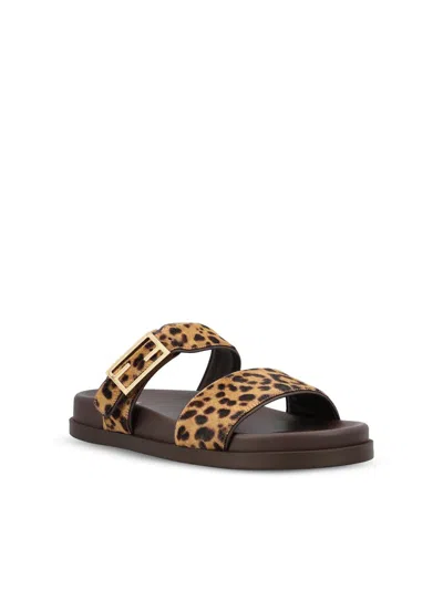 Fendi Feel Leopard Calf Hair Slide Sandals In Multi