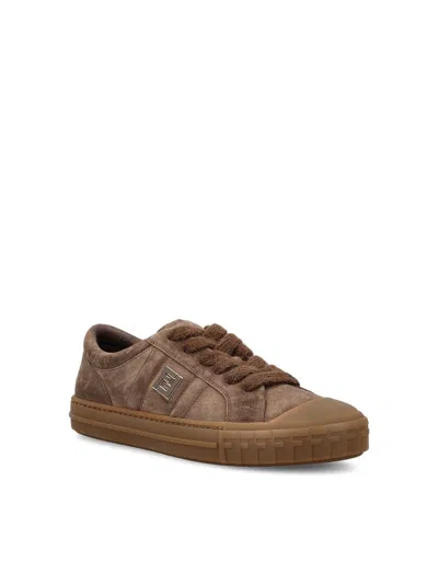 Fendi Domino Suede Logo Sneakers In Brown