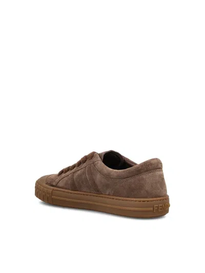Fendi Domino Suede Logo Sneakers In Brown
