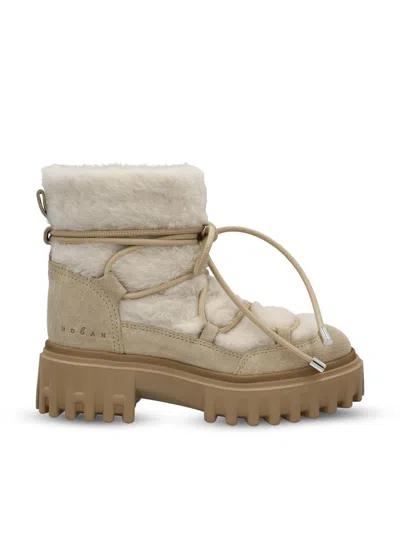 Hogan Lace-up Shearling-trim Boots In Multi