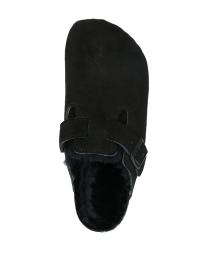 Birkenstock Arizona Unisex Suede Mule With Shearling Lining Shoes In Black
