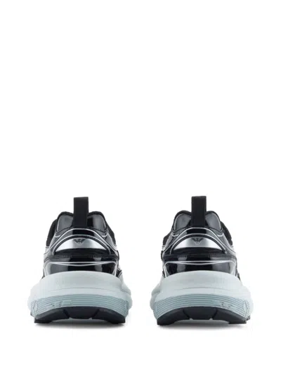 Emporio Armani Mesh Sneakers With Laminated Details And Signature Logo In Black