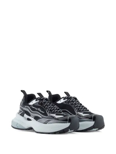 Emporio Armani Mesh Sneakers With Laminated Details And Signature Logo In Black
