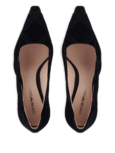 Emporio Armani Stylish Pumps With Curved Heel And Pattern In Black