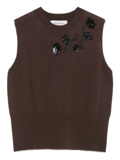 Ermanno Firenze Sequin-embellished Sleeveless Top In Brown