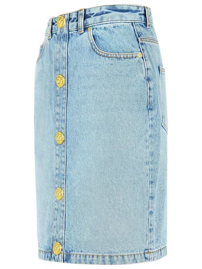 Balmain Denim Skirt Featuring Pockets And Button Accents In Blue
