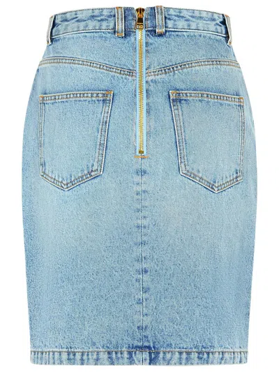 Balmain Denim Skirt Featuring Pockets And Button Accents In Blue