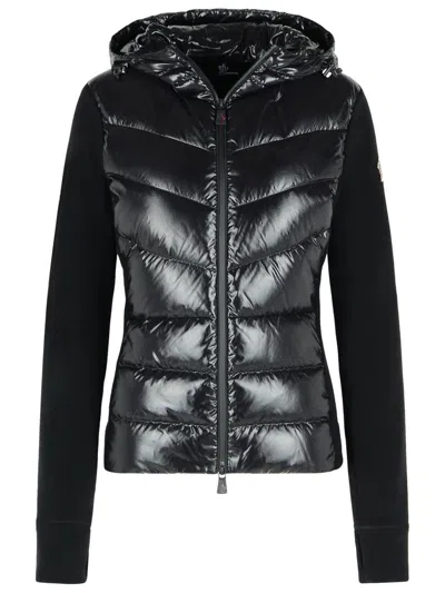 Moncler Quilted Fleece Jacket With Hood And Sleeves In Black