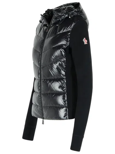 Moncler Quilted Fleece Jacket With Hood And Sleeves In Black