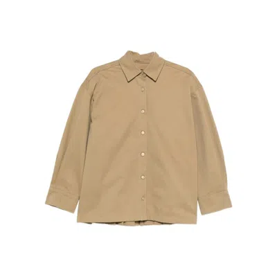 7 For All Mankind Pleated-back Cotton Shirt In Brown