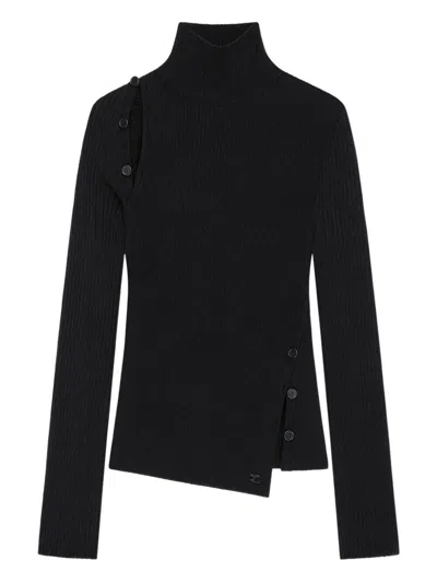 Courrèges Oblique Butonned Mockneck Sweater Clothing In Black