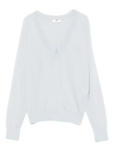 Elisabetta Franchi Wool Blend Tricot V-neck Sweater Clothing In Blue
